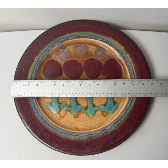 D. Lasser Ceramics Signed Yellow/Red Tulip Green Stems Pottery Large Platter 16” - Picture 4 of 11